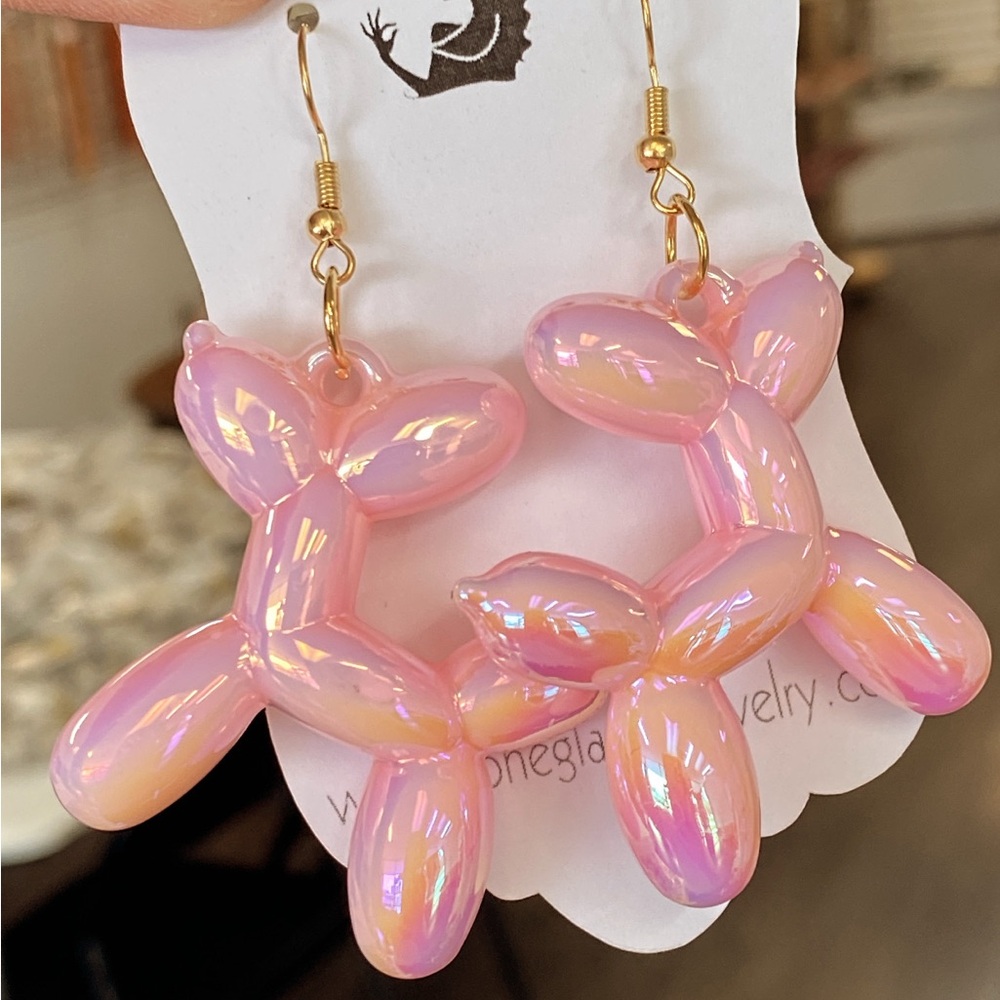 Pink Balloon Dog Earrings